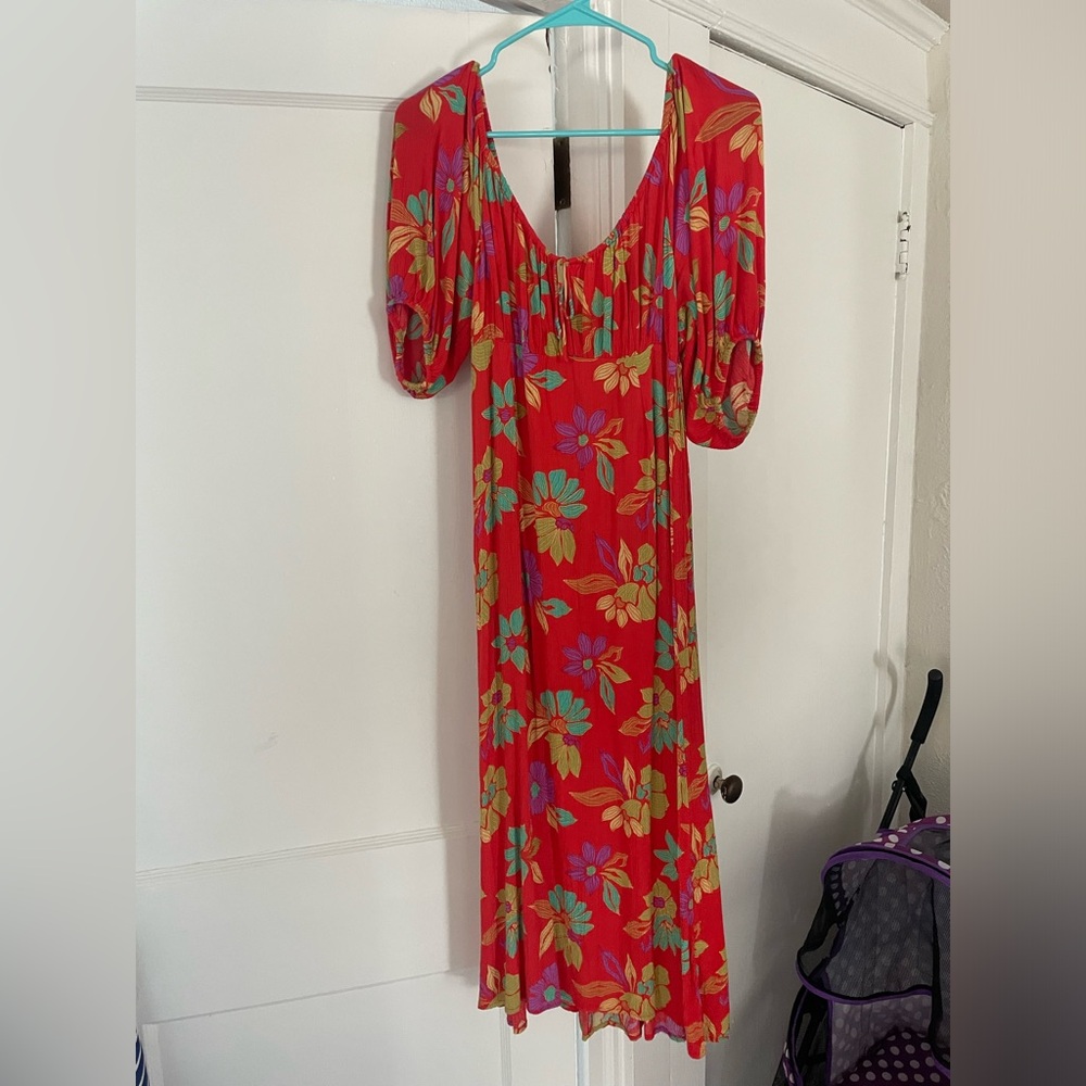 Billabong Red and Yellow Puff Sleeve Sundress